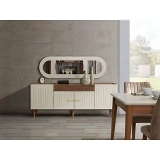 Set Kommode Spiegel Modern Garnitur Luxus Konsolen Schrank Sideboard Set - Weiß