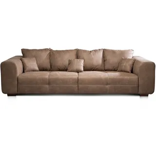 CAVADORE Big Sofa Mavericco / Braune Couch im modernen Design in Lederoptik / Inklusive Rückenkissen und Zierkissen / 287 x 69 x 108 cm (BxHxT) / Mikrofaser Braun