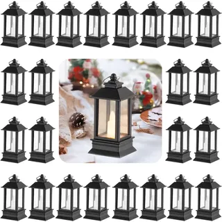 Staymoment Mini LED Laterne outdoor: 24er Set 9 cm super klein Schwarz Laterne Deko mit LED Kerze als Hochzeit Party Ramadan Balkon Deko hängend Gartendeko