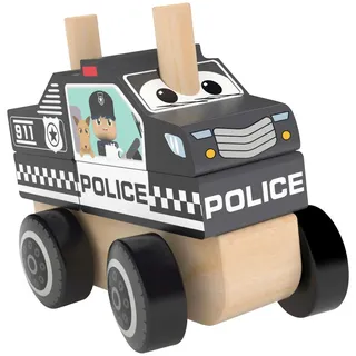 Polizeiauto , Multicolor , Holz, Metall , Kiefer, Ahorn , massiv , 6x10x12 cm , EN 71 , Spielzeug, Holzspielzeug