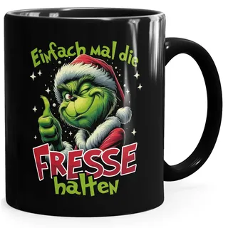 MoonWorks Tasse Weihnachten Grinch Spruch Einfach mal die Fresse halten Geschenk Weihnachtsmuffel Morgenmuffel Bürotasse Lustig schwarz standard