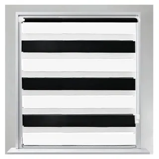 Doppelrollo Tag und Nacht ohne Bohren verdunkelnd Schwarz 95x130 cm - Weiß