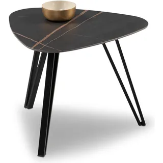 M2 Kollektion Liv 1 – Moderner Couchtisch B/H/T=45x35x45cm | Gesinterte Steinplatte & stabiles Metallgestell | Kratzfest, hitzebeständig & pflegeleicht | Dreieckiges Design mit abgerundeten Ecken