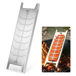 ISOISL Räucherbrett Flammlachsbrett mit Edelstahlhalter für Grill und Feuerschale,1 Stück - Silber