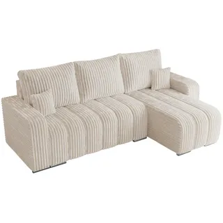MKS Ecksofa Kirasso L Beige Cord , Textil , L-Form,L-Form , 245x147 cm , Oeko-Tex® , Wohnzimmer, Sofas & Couches, Wohnlandschaften, Ecksofas