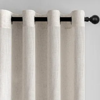 Gardinen Vorhänge Wohnzimmer 140x260 cm-Gardine mit Ösen Leinen ElfenbeinWeiß Scheibengardinen für Schlafzimmer Curtain Living Room Vorhang Halbtransparent Lichtdurchlaessig Natural Boho 2er set