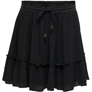 ONLY Damen Mini Volant Rock Kurzer A-Linien Chiffon Rüschen Skirt mit Tunnelzug Bund ONLIBIZA