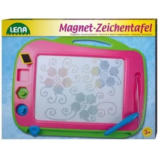 Lena 65714 - Große Color Magnet Zeichentafel, Magnettafel ca. 41 cm, Zaubertafel mit Griff, befestigten Stift und 3 Stempel, Zaubermaltafel für Kinder ab 3 Jahre, Maltafel mit 4 Farbfeldern, Rosa