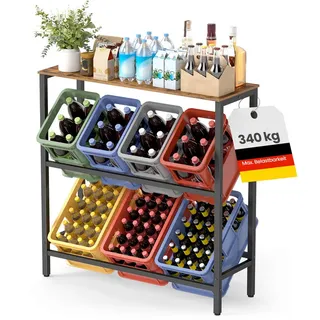 Getränkekistenregal , Braun, Schwarz , Metall, Kunststoff , 3 Fächer , 70.4x117.3x40 cm , höhenverstellbare Füße ,