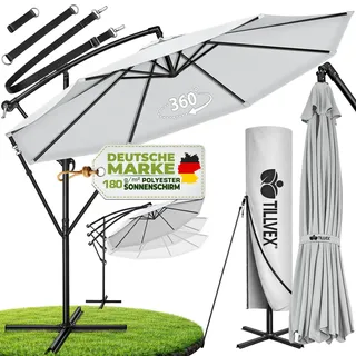 tillvex Sonnenschirm Grau Ø 350 cm Ampelschirm Gartenschirm Marktschirm Kurbel Balkon Alu Neigbar Grau - Ø350cm - Grau
