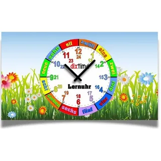 Bunte Kinder-Lernuhr Blumenwiese, leise kein ticken, dixtime 3DS-0432 - Schwarz