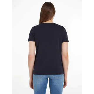 Rundhalsshirt TOMMY HILFIGER "HERITAGE HILFIGER C-NK REG TEE", Damen, Gr. XL (42), blau (desert sky (dunkelblau)), Single Jersey, Obermaterial: 100% Baumwolle, bestickt, unifarben, figurbetont normal, Rundhals, eingesetzt abgesteppt, Shirts Rundhalsshirt, mit gesticktem Tommy Hilfiger Linear Logo-Schriftzug