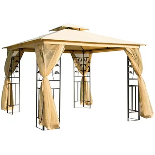 Outsunny Pavillon, Beige + Schwarz, Stahl, 180g/m2 Polyester , Metall , 300x280x300 cm , Sonnenschutz, Pavillons