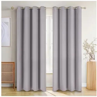 Blumtal Verdunklungsvorhänge 2er Set - Thermovorhang Hitzeschutz - Vorhang Blickdicht mit Ösen - Gardinenschals mit Schlaufen - Lärmschutzvorhang-Gardinen 160x132cm - Thermo Vorhang- Gardine Grau