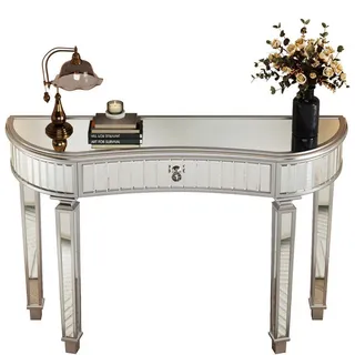 Modfu Konsolentisch aus Glas und MDF 120x38x78 cm Grau/Silber mit Schublade und Spiegeloptik , Silberfarben , Holzwerkstoff , 120x78x38 cm , Wohnzimmer, Wohnzimmertische, Konsolentische