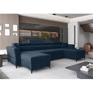 ax living Ecksofa klein mit Schlaffunktion Ribella 345 cm Blau U-Form - Dunkelblau
