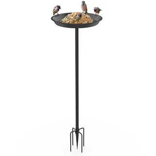 efuturetime Vogeltränke Stehend Groß aus Metall mit Löcher φ 30 x 90 cm, Vogeltränke Spieß Garten mit Höhenverstellbar Ständer Vogelbad Futterstelle für Outdoor Balkon, Schwarz