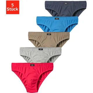Slip H.I.S, Jungen, Gr. 116, 5 Stk., bunt (grau, meliert, rot, marine, blau, khaki), Jersey, Obermaterial: 95% Baumwolle, 5% Elasthan, unifarben, körpernah, Unterhosen Slip, für Jungen, bequemer Basic für jeden Tag, Topseller
