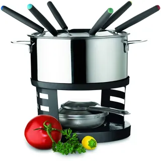 Mäser 931541 Fondueset für 6 Personen, 10-teiliges kompaktes Fondue Set für kabellosen Betrieb mit Brennpaste, Edelstahl
