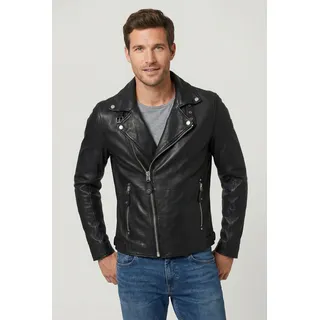 Lederjacke MAURITIUS "Mavric SF NSLV", Herren, Gr. M, schwarz, Obermaterial: 100% Schafsleder. Futter: 100% Baumwolle. Ärmelfutter: 100% Polyester, unifarben, slim fit kurz, eingesetzt abgesteppt, Jacken Lederjacke, im Biker-Style, asymetrischer Reißverschluss, Nieten