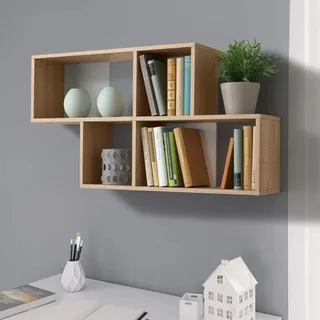 BAKAJI Wandregal, Bücherregal, modernes Design, mit 4 Regalen, Struktur aus MDF-Holz, zweifarbig, Größe 100 x 53 x 19,5 cm, Dekoration für Zuhause, Büro (Weiß Eiche)