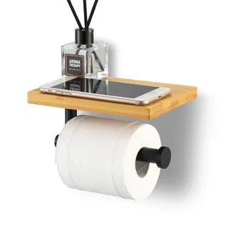 KES Toilettenpapierhalter mit Ablage Klopapierhalter Schwarz Matt Klorollenhalter Edelstahl SUS 304 Papierhalter WC Rollenhalter Toiletten Papierrollenhalter, BPH220BA-BK