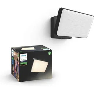 Philips Hue White Welcome Flutlicht (2.600 lm), dimmbare Outdoor Wandlampe für das Hue Lichtsystem mit warm- bis kaltweißem Licht, smarte Lichtsteuerung über Sprache und App, schwarz