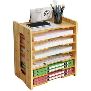 Schreibtisch-Organizer aus Holz, A4, Papier-Briefablage, Schreibtisch-Aktenhalter, Dokumentenregal, ordentlicher Organizer für Heimbürobedarf (js05-2, Kirschholz)