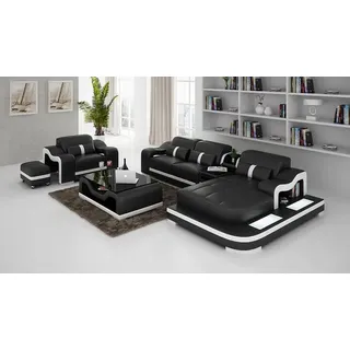 Ecksofa Set Couch Polster Eck Garnitur + Sessel Wohnlandschaft L Form Leder Neu - Schwarz