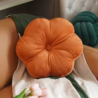 ARTMAGIC Dekoratives Samtkissen in Blumenform, ultraweich, niedliches Bodenkissen für Couch, Bett, Sofa, Burnt Orange, 40,6 x 40,6 cm