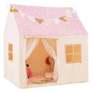 FANTASK Kinderzelt Indoor, 119 x 104 x 129 cm, Spielhaus Kinder mit Sternlichter & Matte & Wimpel & Fenster, Prinzessin Zelt für Jungen & Mädchen ab 3 Jahren (Rosa)