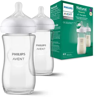 Philips Avent Glasflasche Natural mit Responsivem Schnuller 240ml, 2 Stück (Modell SCY933/02)