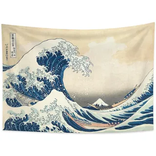 YONGFOTO 220x150cm Japanischer Ukiyo-e Wandteppich Large Berg Fuji 36 Ansichten Zimmer Wandbehang die große Welle vor Kanagawa Japan Wandkunst Traditionelle Malerei Hokusai Tapisserie