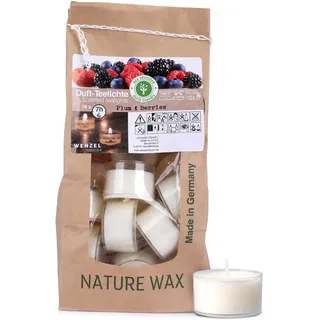 Wenzel Teelichter Duftkerze – 18 Duftteelichter Plum & Berries Duft - 7 h Brenndauer - 100% Naturwachs, Palmölfrei, Ohne Alu – Raumduft & Deko-Kerzen für Zuhause, Bar, Restaurant, Outdoor, Events