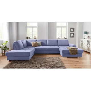 sit&more Wohnlandschaft »Santorini U-Form« mit Federkern und Sitztiefenverstellung, wahlweise mit Bettfunktion, blau