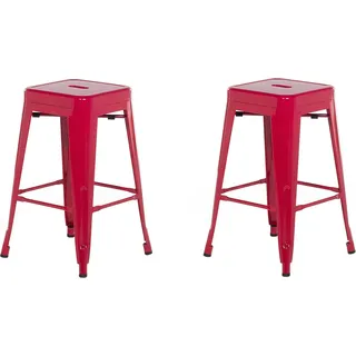 BELIANI Trendy Barhocker 2er Set Rot Metall 60 cm Industriell - Rot