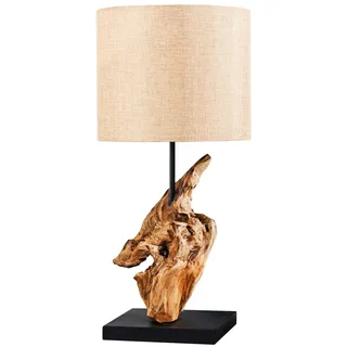 Licht-Erlebnisse Tischleuchte Molly Teakholz Schwarz Natur 58 cm Stoffschirm