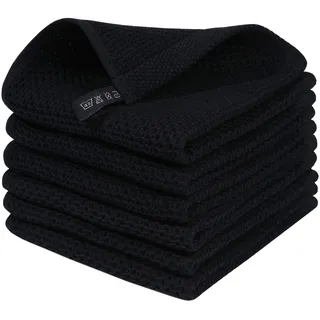 Homaxy Geschirrtücher aus 100% Baumwolle, Waffelgewebe, ultraweich, saugfähig, schnell trocknend, 30,5 x 30,5 cm, 6 Stück, Schwarz