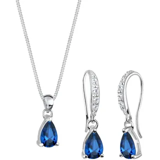 Elli Schmuckset Damen mit Saphirblau Tropfen Zirkonia Kristallen in 925 Sterling Silber