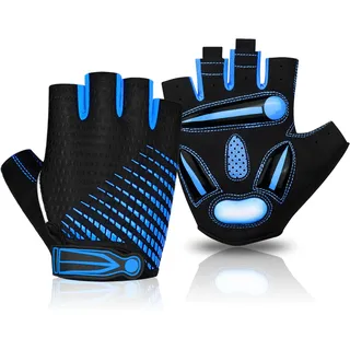 BTNEEU Fingerlose Fahrradhandschuhe mit GEL Halbfinger Radsport Handschuhe für Damen und Herren, Atmungsaktiv Rutschfestes Rennrad Handschuhe Männer für Mountainbike, Training, Fitness, Sport(Blau, L)