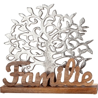 Gilde Deko Skulptur - Lebensbaum Familie - Dekoration Wohnzimmer - aus Aluminium und Holz - 48 x 51 cm