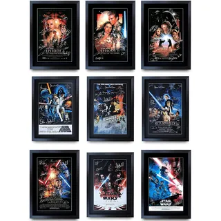 HWC Trading A3 FR Star Wars komplette Saga Movie Poster Sammlung Cast Signed Geschenk gerahmt Printed Ford Hamill Fisher Portman Ridley McGregor Geschenke drucken Fotobildanzeige