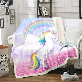 Loussiesd Verträumte Einhorn Decke 150x200cm Flanell Fleecedecke Kinder Mädchen Rosa Lila Kuscheldecke für Frauen Farbe Regenbogen Pferd Weiche Mikrofaser Wohndecke