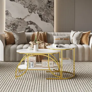Quadratischer Couchtisch aus weißem Marmor mit goldenen Beinen – Modernes Design, stabil und multifunktional
