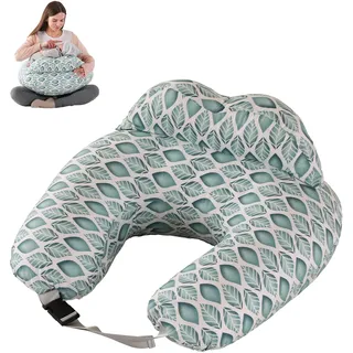 SHANNA Stillkissen Kleines Stillhörnchen für Mutter: 2-in-1 Schwangerschaftskissen Ergonomisch mit Abnehmbarem Stillkissenbezug Verstellbarer Taillengurt mit Faserfüllung für Erwachsene (Grünblätter)