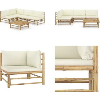 vidaXL 5 tlg. Garten Lounge Set mit Cremeweißen Kissen Bambus - Garten-Lounge-Set - Garten-Lounge-Sets - Gartenmöbel - Gartenmöbel-Set - Weiß