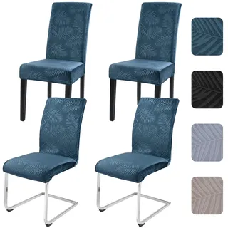 Alishomtll Stuhlhussen 4er Set Universal Stretch Kurzflor Stuhlhussen Schwingstuhl Elastische Abnehmbare Blättern Stuhlbezug Waschbarer Hussen für Stühle für Esszimmer Hotel Bankett (Grün, 4 Stück)