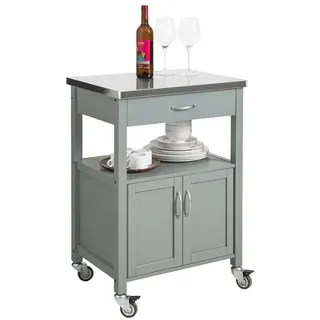 SoBuy Küchenwagen mit Edelstahlplatte Servierwagen Rollwagen Getränkewagen fürs Büro bht ca.: 60x92x44cm FKW22-HG