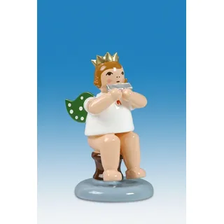 Engelmusikant Engel sitzend mit Mundharmonika ohne Krone Höhe ca 6 cm NEU Holz