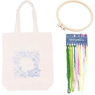 Namvo Stickerei-Kit Canvas-Tragetaschen mit Blumenmustern, Bambus-Stickrahmen, Farbf?den, Nadeln, DIY-Kreuzstich-Kits für Anf?nger, Wei?